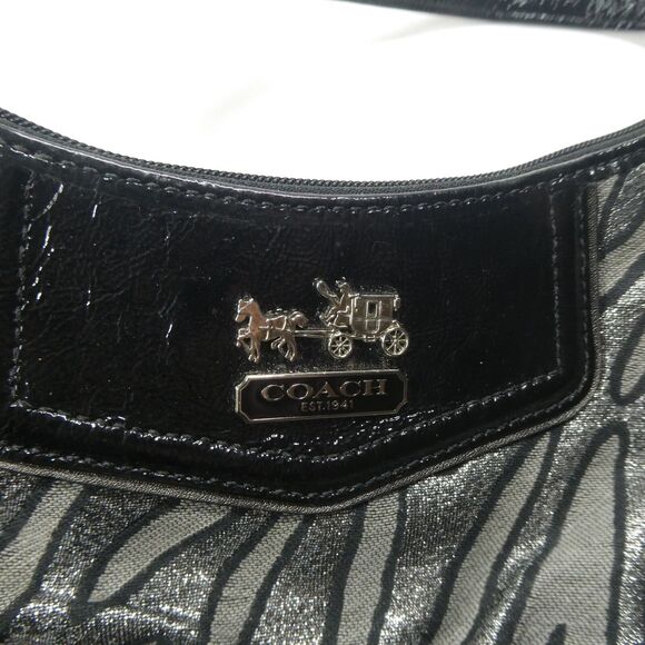 Coach Metallic Zebra Stripe Handbag Black Vintage Y2K F1093-44407 6"x10" - Picture 2 of 11